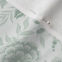 Georgian Floral - Eau De Nil, White - Medium Scale 