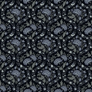 Georgian Floral - Black, Grey - Small Scale