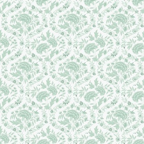 Georgian Floral - Duck-Egg Blue, White - Small Scale