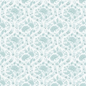 Georgian Floral - Pale Blue, White - Small Scale