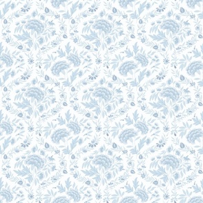 Georgian Floral - Pastel Blue, White - Small Scale