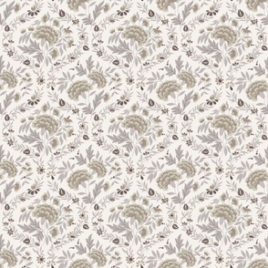 Georgian Floral - Neutral Grey, Beige, White - Small Scale