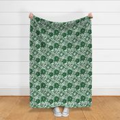 (M)-Block print-Bohemian-Countryside-Sun-Moon-Cute Animals-Botanical  Flowers-Deep Green-White