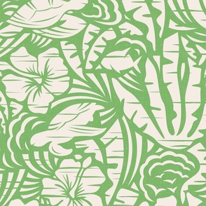 Hawaiian Block Print - Exotic Summer Holiday in Cream and Bud Green / Large / Eva Matise