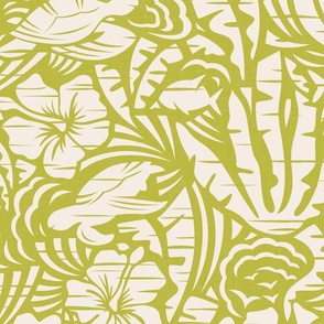 Hawaiian Block Print - Exotic Summer Holiday in Cream and Apple Green / Large / Eva Matise