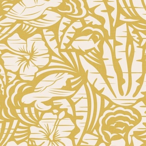 Hawaiian Block Print - Exotic Summer Holiday in Cream and Bamboo / Large / Eva Matise