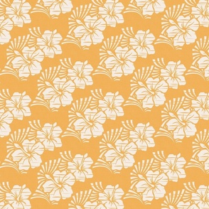 Hawaiian Block Print - Exotic Hibiscus Flowers in Cream and Amber Yellow / Medium / Eva Matise
