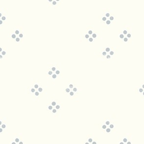 (small) Rustic block print Polka Petals upward light blue and white natural