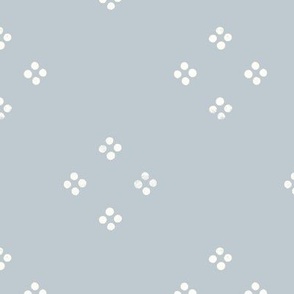 (small) Rustic block print Polka Petals upward light blue and white natural