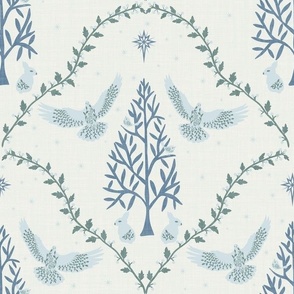 Nordic Christmas Doves - Pastel Baby Boy Blue - Large Scale