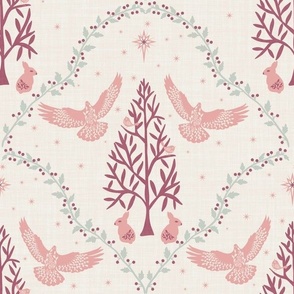 Nordic Christmas Doves - Pastel Rose Pink - Large Scale 