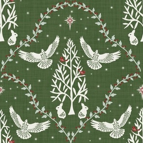 Nordic Christmas Doves - Evergreen - Large Scale 