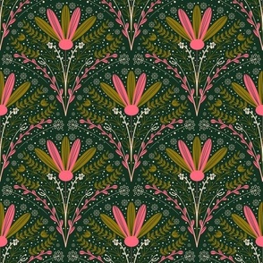 Folklore flowers with tiny leaves forest green LL439 Medium 