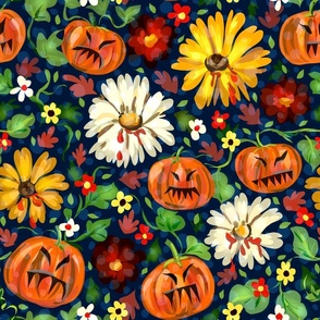 Bloody Fall Flowers and Scary Pumpkins - Cottagecore Halloween