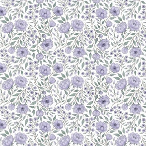 (S) Vintage floral - Purple peony garden - French lilac - textured white background S scale