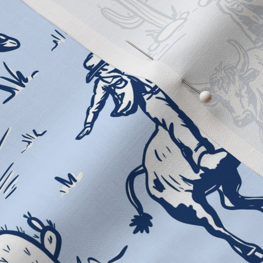 cowboy riding bull light blue, western fabric wallpaper WB24