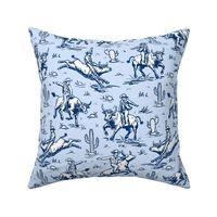 cowboy riding bull light blue, western fabric wallpaper WB24