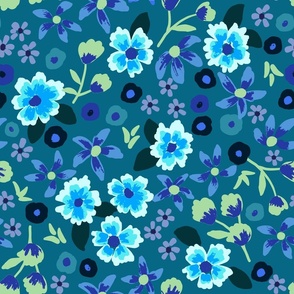 Large scale-blue and green flowers