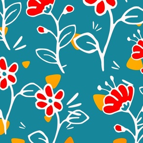 orange pop art flowers teal background