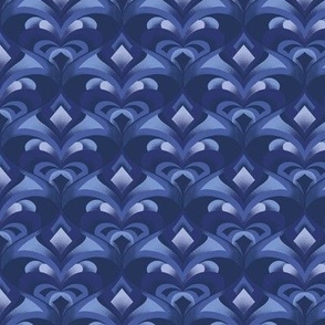 Retro Geometric Ogee in Dark Midnight Blue & Light Blues // 3 Inch Motif