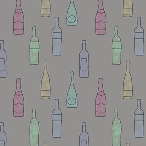 Watercolor Wine Bottles, Dark