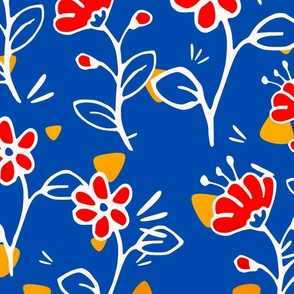 Pop Art Red Flowers Blue Background