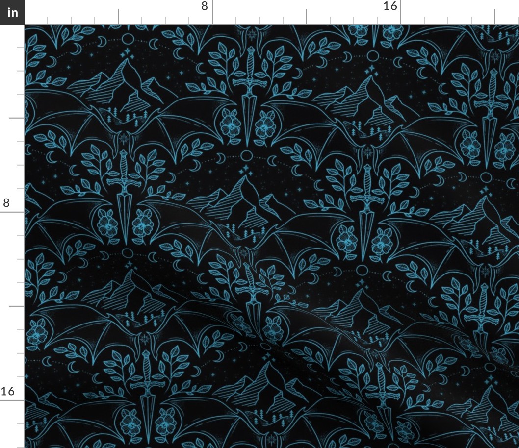 Night Court Damask - Teal Fabric | Spoonflower