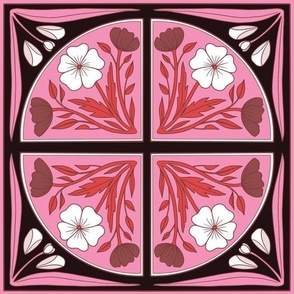 Large Scale // Floral Tile in Pink, Red, White, Brown and Black