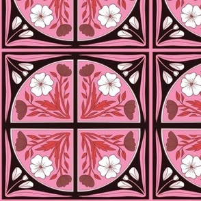 Medium Scale // Floral Tile in Pink, Red, White, Brown and Black