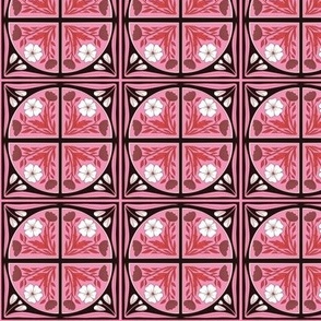 Smaller Scale // Floral Tile in Pink, Red, White, Brown and Black