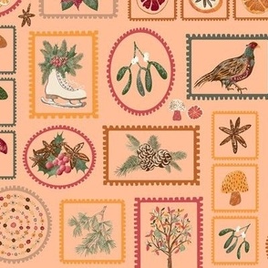 Natural Christmas Festive Stamp Scenes - Peach Fuzz - 12 inch