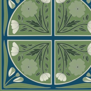 XL Scale // Floral Tile in Green, Blue and White