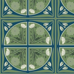 Medium Scale // Floral Tile in Green, Blue and White