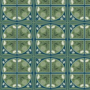 Smaller Scale // Floral Tile in Green, Blue and White