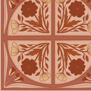 XL Scale // Floral Tile in Rust Red, Terra Cotta, Light Pink and Pale Peach