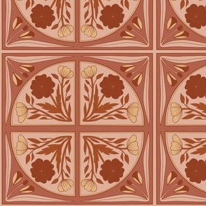 Medium Scale // Floral Tile in Rust Red, Terra Cotta, Light Pink and Pale Peach
