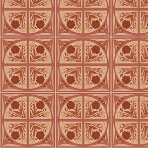 Smaller Scale // Floral Tile in Rust Red, Terra Cotta, Light Pink and Pale Peach