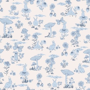Woodland Bunny Toile Cream and Blue