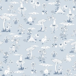 Woodland Bunny Toile Blue ground