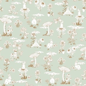 Woodland Bunny Toile _Light Green