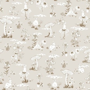 Woodland Bunny Toile_Light Taupe