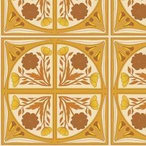 Medium Scale // Floral Tile in Mustard Yellow, Burnt Orange and Cream White