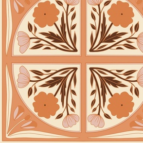 XL Scale // Floral Tile in Peach, Orange Apricot, Light Pink, Brown and Cream White