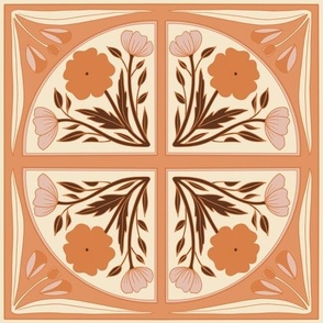 Large Scale // Floral Tile in Peach, Orange Apricot, Light Pink, Brown and Cream White