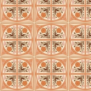 Smaller Scale // Floral Tile in Peach, Orange Apricot, Light Pink, Brown and Cream White