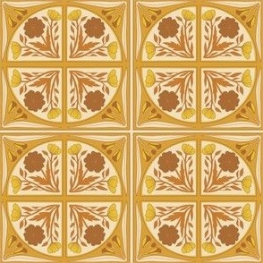 Smaller Scale // Floral Tile in Mustard Yellow, Burnt Orange and Cream White