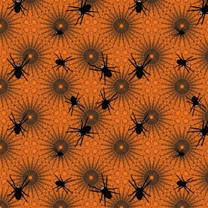 Spiders Family Lace Web, Pumpkin Orange and Charcoal