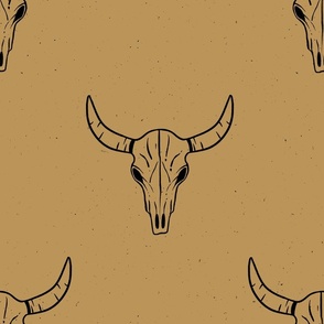 Desert cow skull line drawing-black and khaki brown