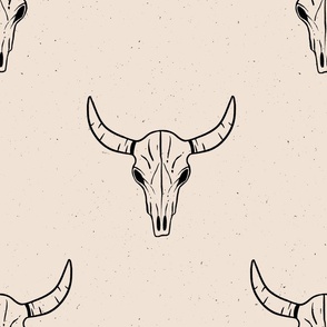 Desert cow skull line drawing-beige and black