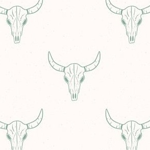 Small-Desert cow skull line drawing-white and mint